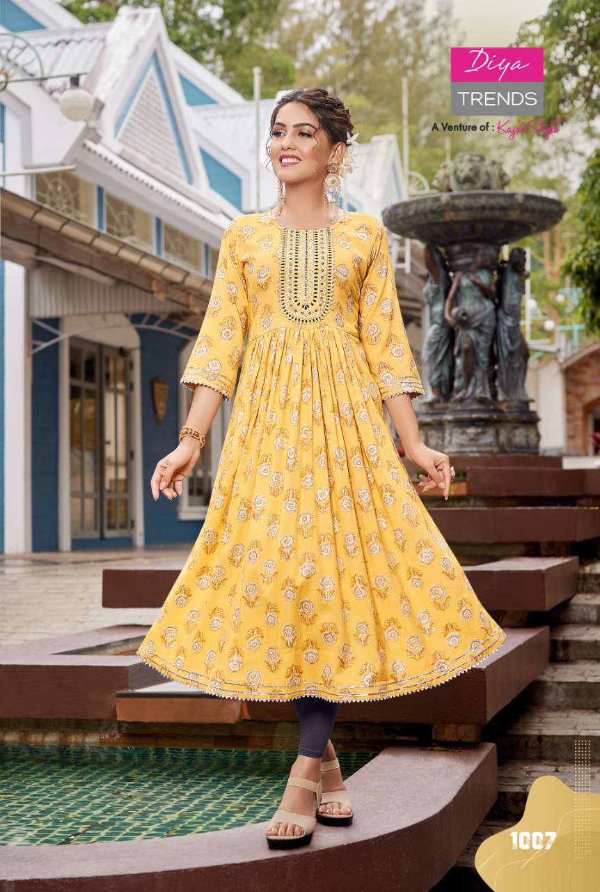 diya trends colour flair vol 1 designer nyra cut kurti gown collection