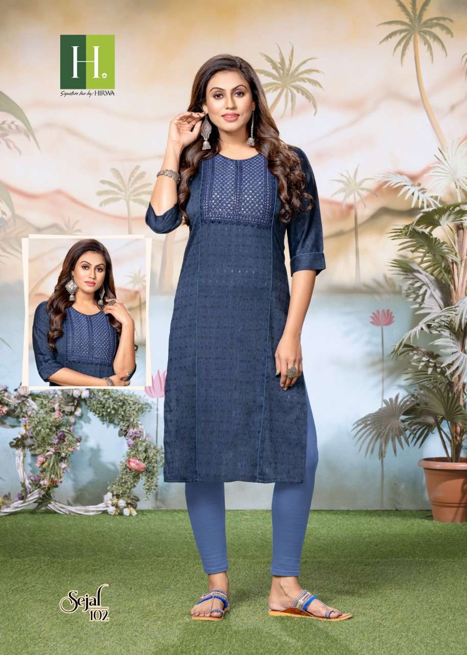 hirwa sejal chikan embroidery straight kurti design with rate